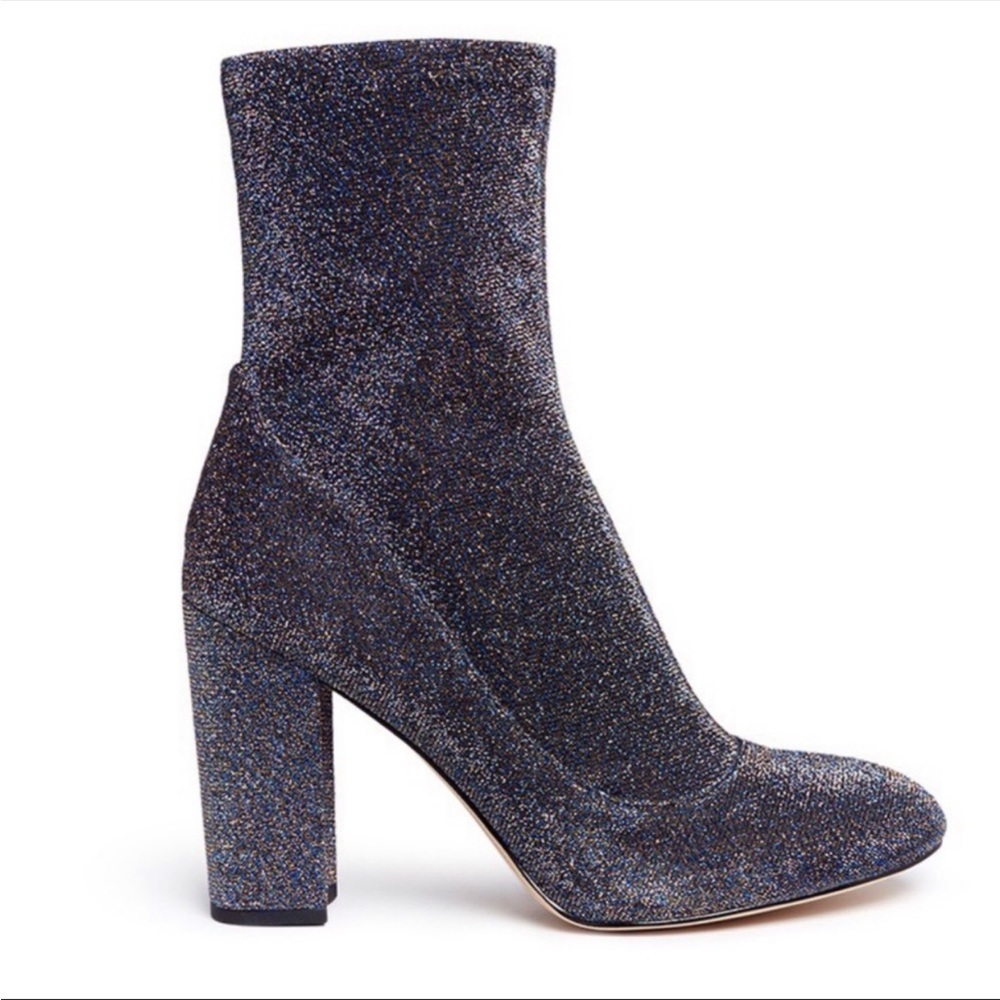 Sam Edelman Calexa Sparkly Boots. Blue sparkles zip up boots. Hits over ankle.